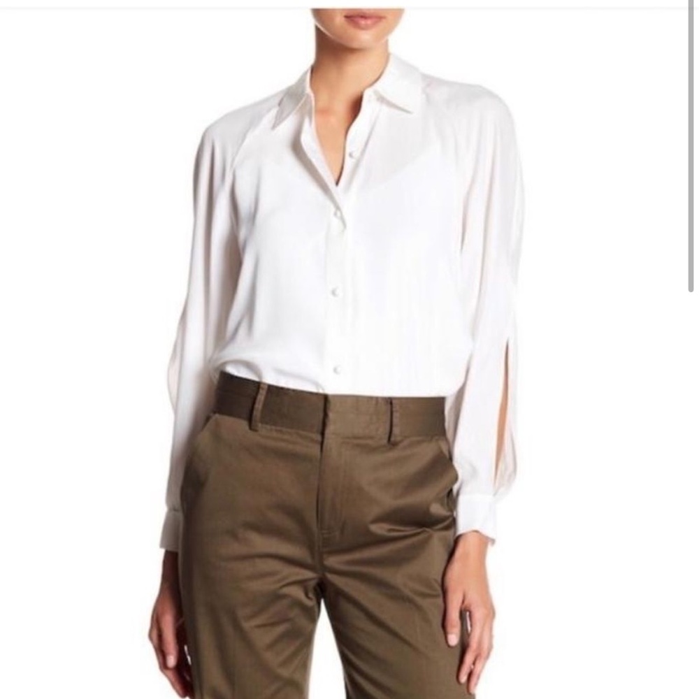 Frame Denim Cream Split Sleeve Silk Button Down Shirt